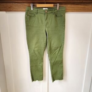Vintage Jordache Ankle Pants Womens 14 Green Slim Stretch Raw Hem Y2K 90s